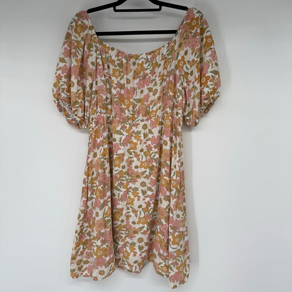 Arula Floral Print Mini Dress Women's Size A US 14-16 Multi Puff Sleeve Babydoll - Picture 2 of 8
